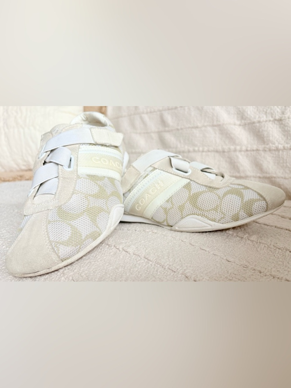 Coach Monogram Sneakers Cream Neutral Low Top Jenny Size 8 - Picture 5 of 15